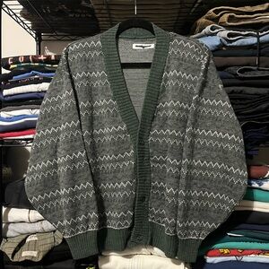Classic Green and Gray Men's Cardigan Sweater